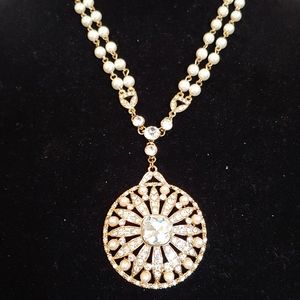 Rhinestone & Pearl Double Strand Necklace